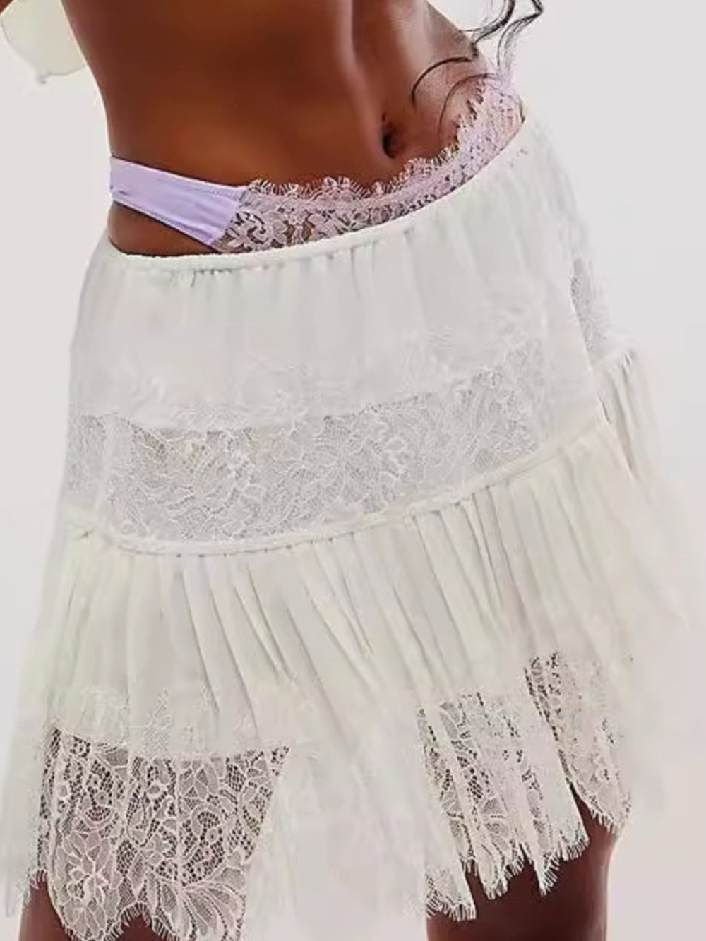 Lace Trim Ruffle Mini Skirt - Picture 2 of 5